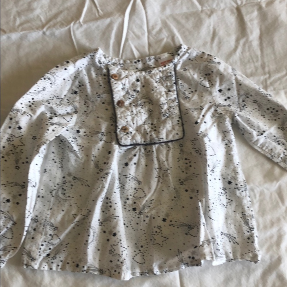 zara shooting star top with wooden button detail